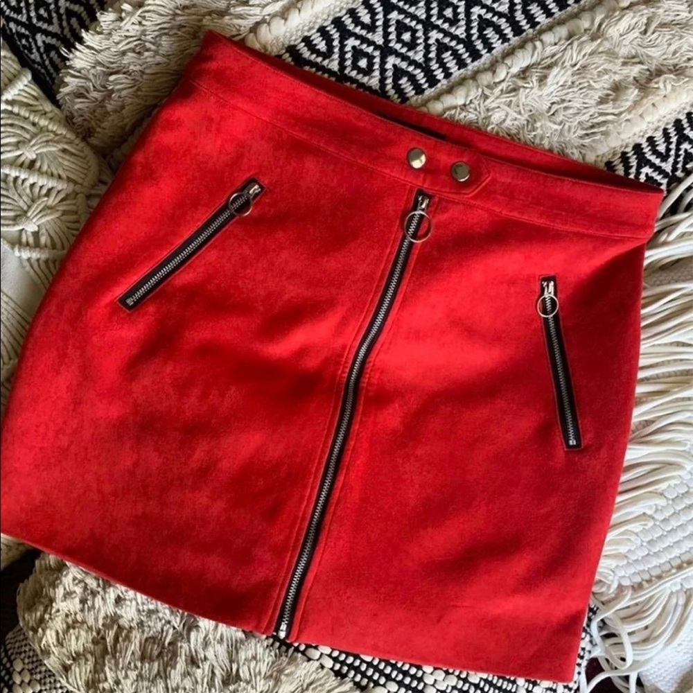 Large Red Velvet Mini Skirt